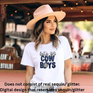 Let's Go Cowboys (Faux Sequin/Glitter) Tee Color: White/New